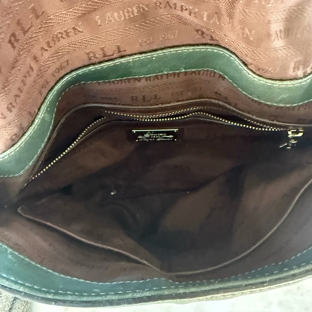 LAUREN RALPH LAUREN vintage olive, green and brown, leather handbag preowned - Picture 11 of 14